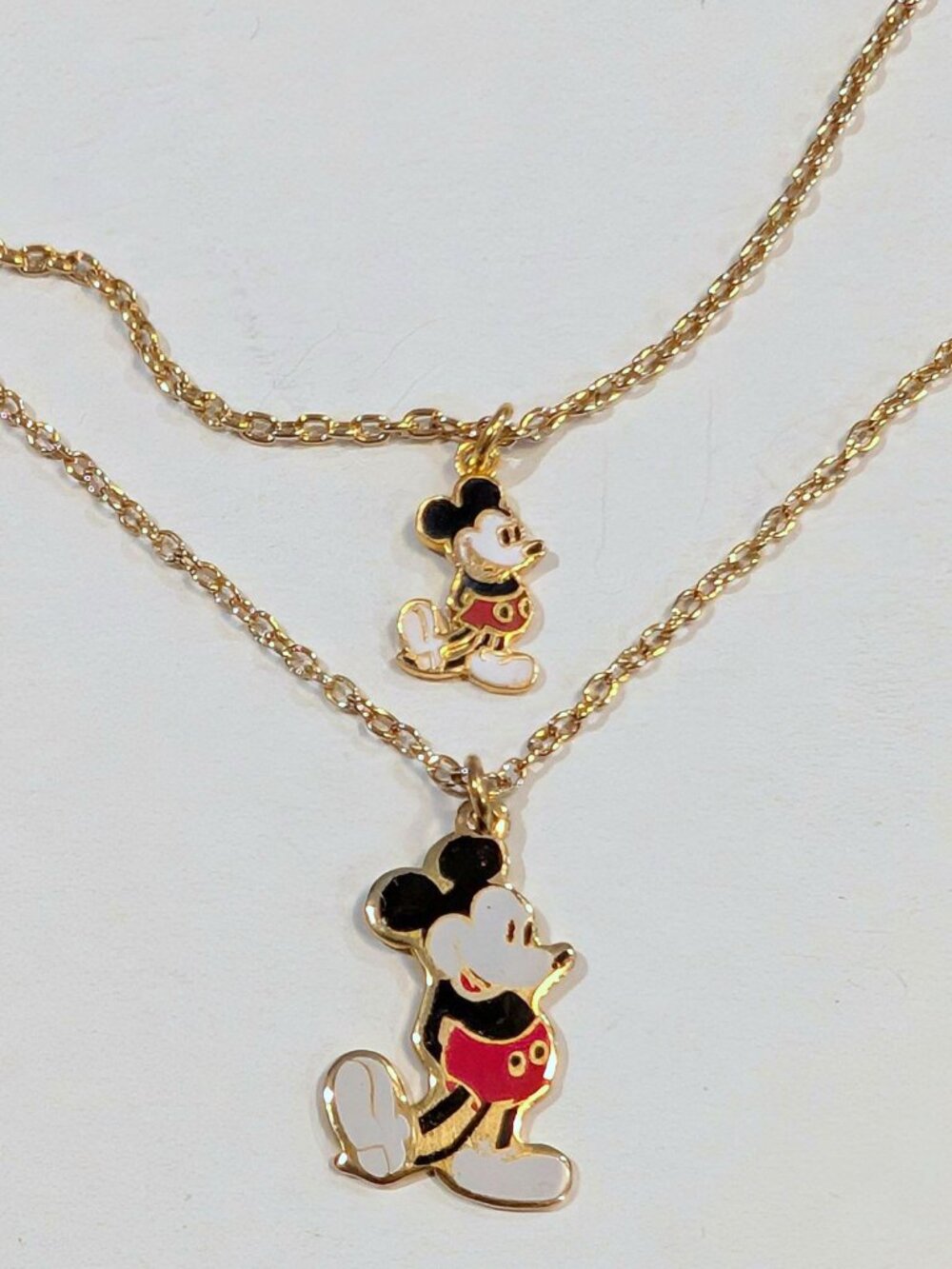 RARE VTG Walt Disney Mickey Mouse Enameled Gold Tone KIDS Pendant Necklaces